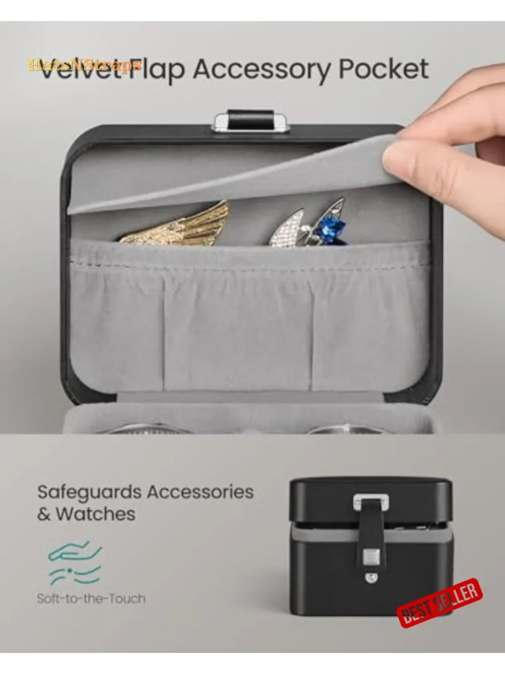 2-Slot Watch Travel Case with Hidden Storage, Adjustable Divider